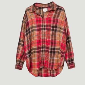Abercrombie Fitch Top Womens L Red Orange Cotton Boyfriend Fit Oversized Cabin
